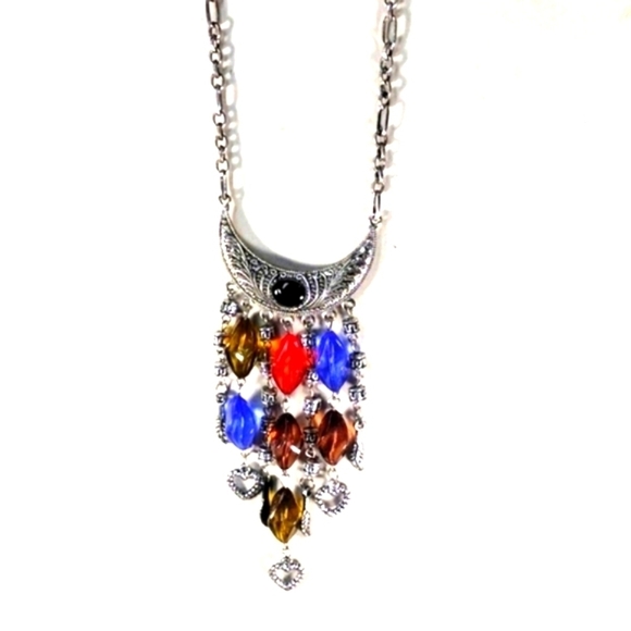 Women's Silver tone Design Colorful Drop beaded Necklace with Matching Earrings - Picture 3 of 10